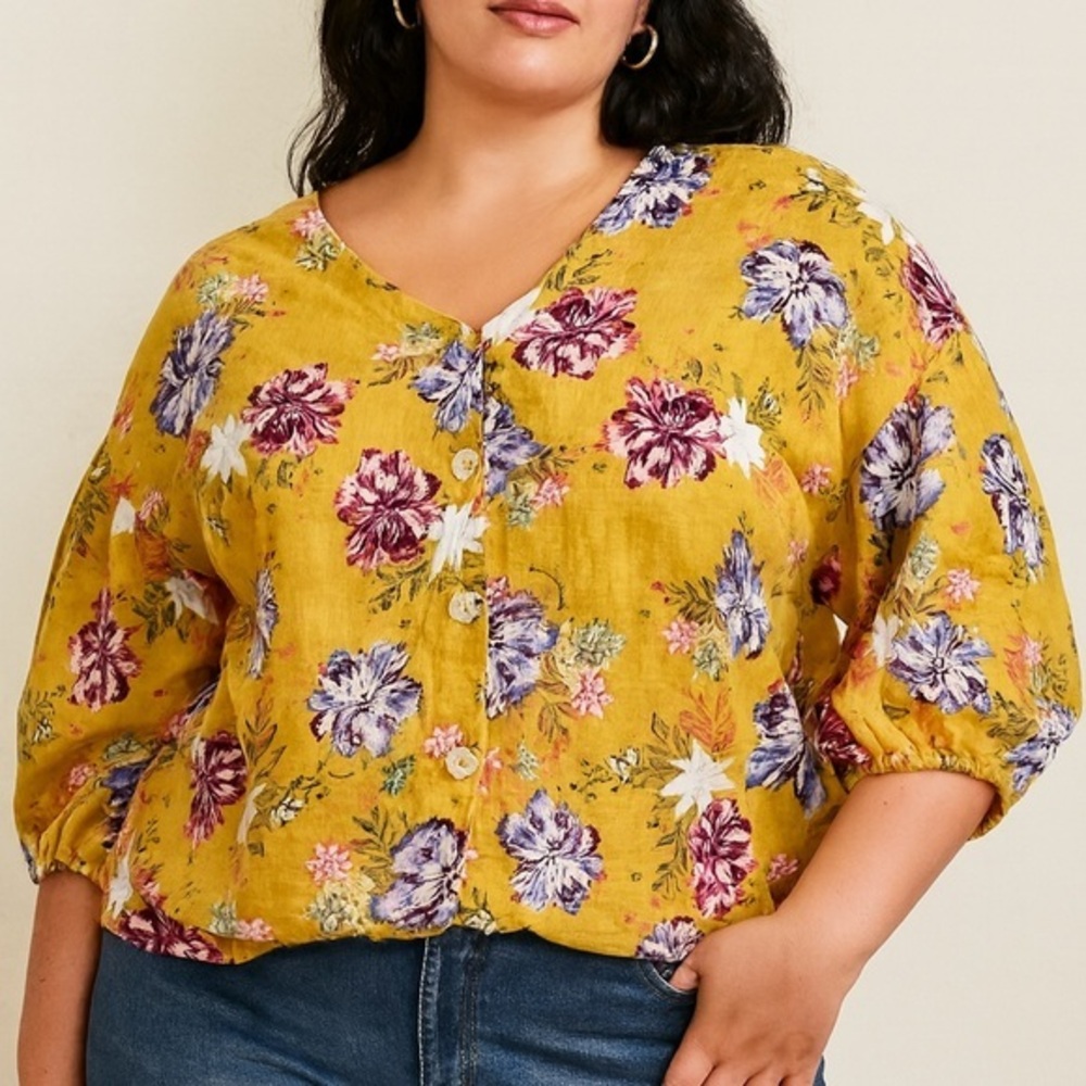 RD & koko gold floral linen blouse